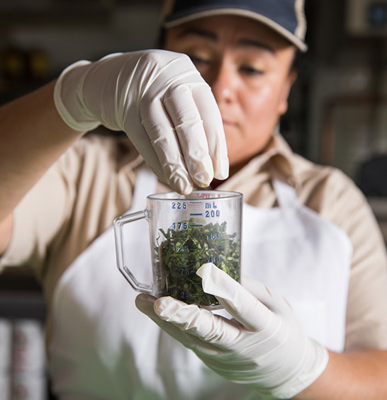 Chef measuring herbs